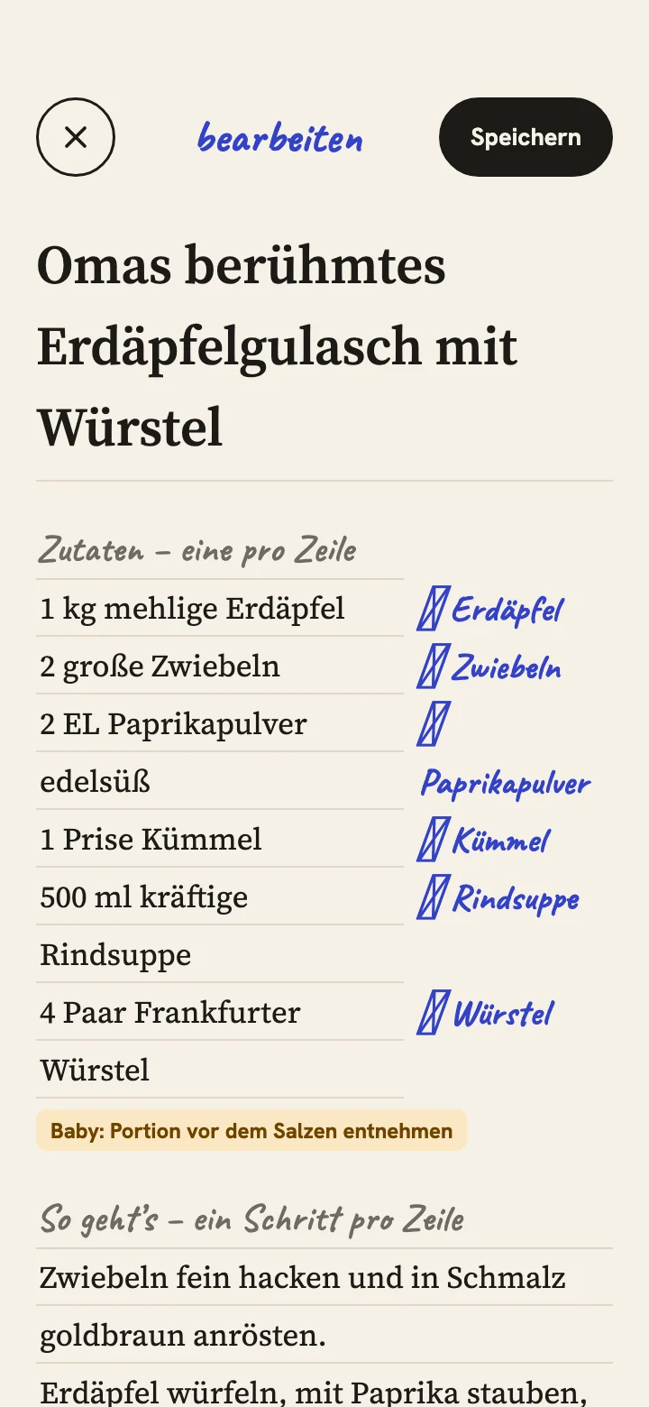 Hearthbook-Bildschirm: Aufschreiben